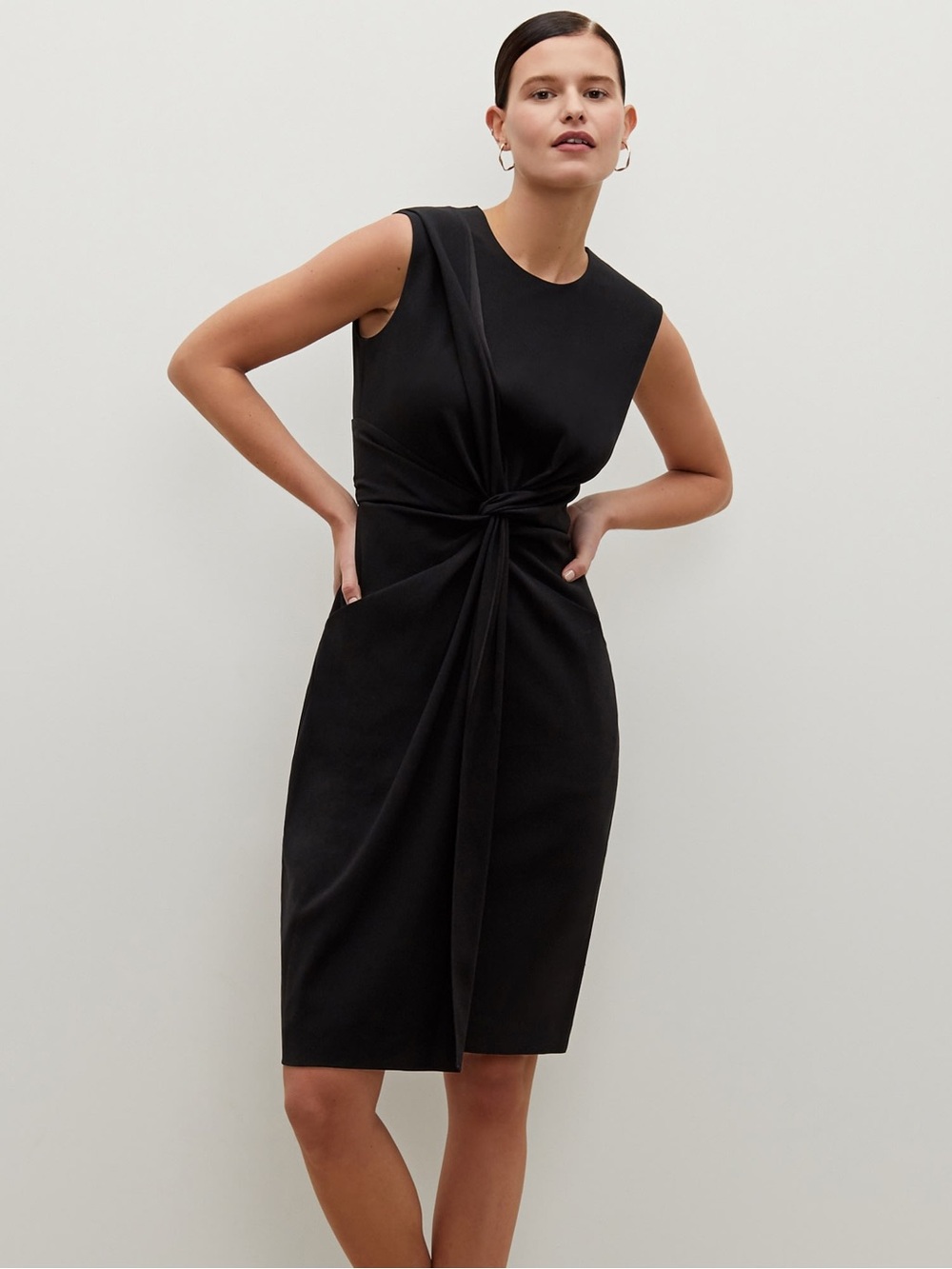 MM. Lafleur NWT Black Taylor Twist Front Midi Dress Size 12 Pockets LBD Party
